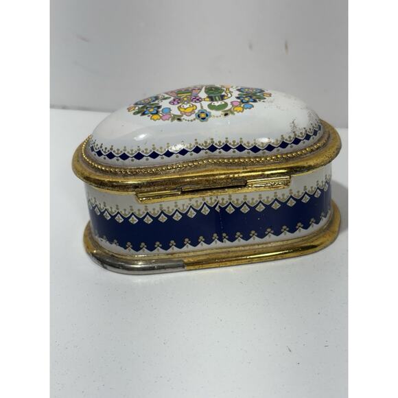 Sankyo Japan Heart Shape Design Musical Trinket Box White Blue Gold Hand Painted - Picture 4 of 8